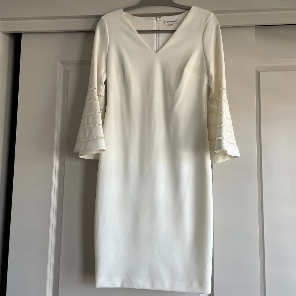Calvin Klein white bell sleeve vneck dress